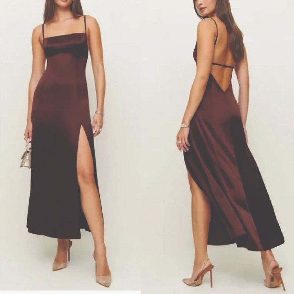 Reformation Melina Silk Dress – Mahogany - NWT